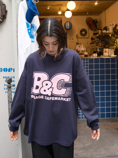 B&C OVERSIZE LONG SLEEVE TEE NAVY/PINK