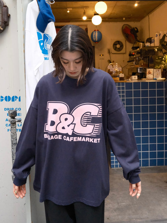 B&C OVERSIZE LONG SLEEVE TEE NAVY/PINK