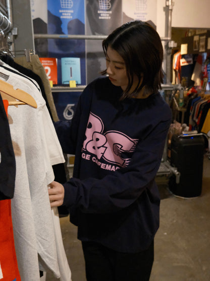 B&C OVERSIZE LONG SLEEVE TEE NAVY/PINK
