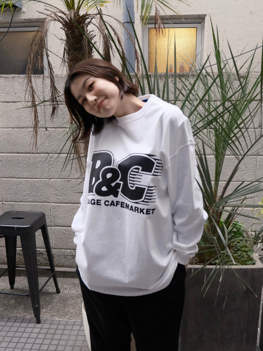 B&C OVERSIZE LONG SLEEVE TEE WHITE/BLACK