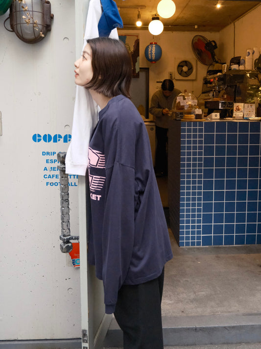 B&C OVERSIZE LONG SLEEVE TEE NAVY/PINK