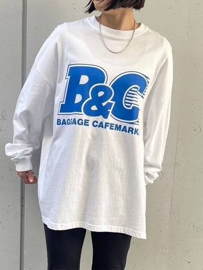B&C OVERSIZE LONG SLEEVE TEE WHITE/BLUE